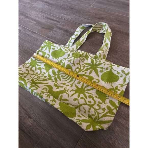 New Rock Flower Paper 100% Jute tote bag shopping purse green leafy print - Picture 4 of 7